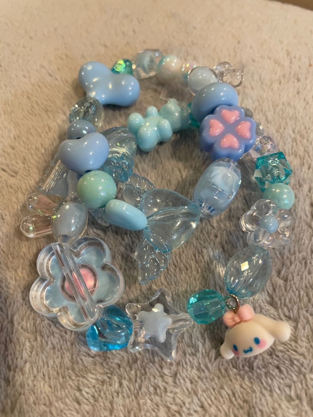 Kids Blue Beaded Charm Bracelet with Pastel Flower Charm